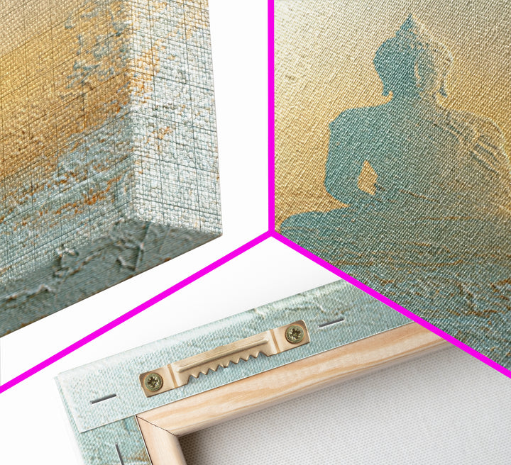 Buddha Silhouette Surrounded by Warm Light Canvas Print, Meditation Art, Neutral Wall Art, Living Room Decor, Stillness, MED-1x1-31