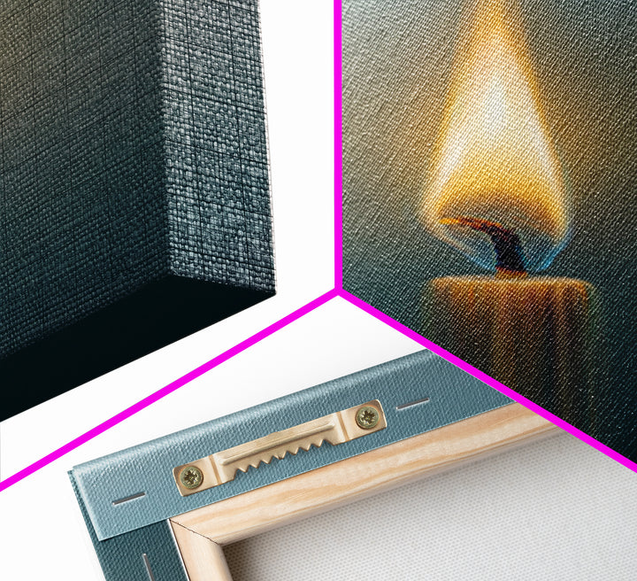 Minimal Candle Flame on Dark Background Framed Canvas Print, Meditation Art, Fine Art Print, Living Room Decor, Stillness, MED-1x3-50