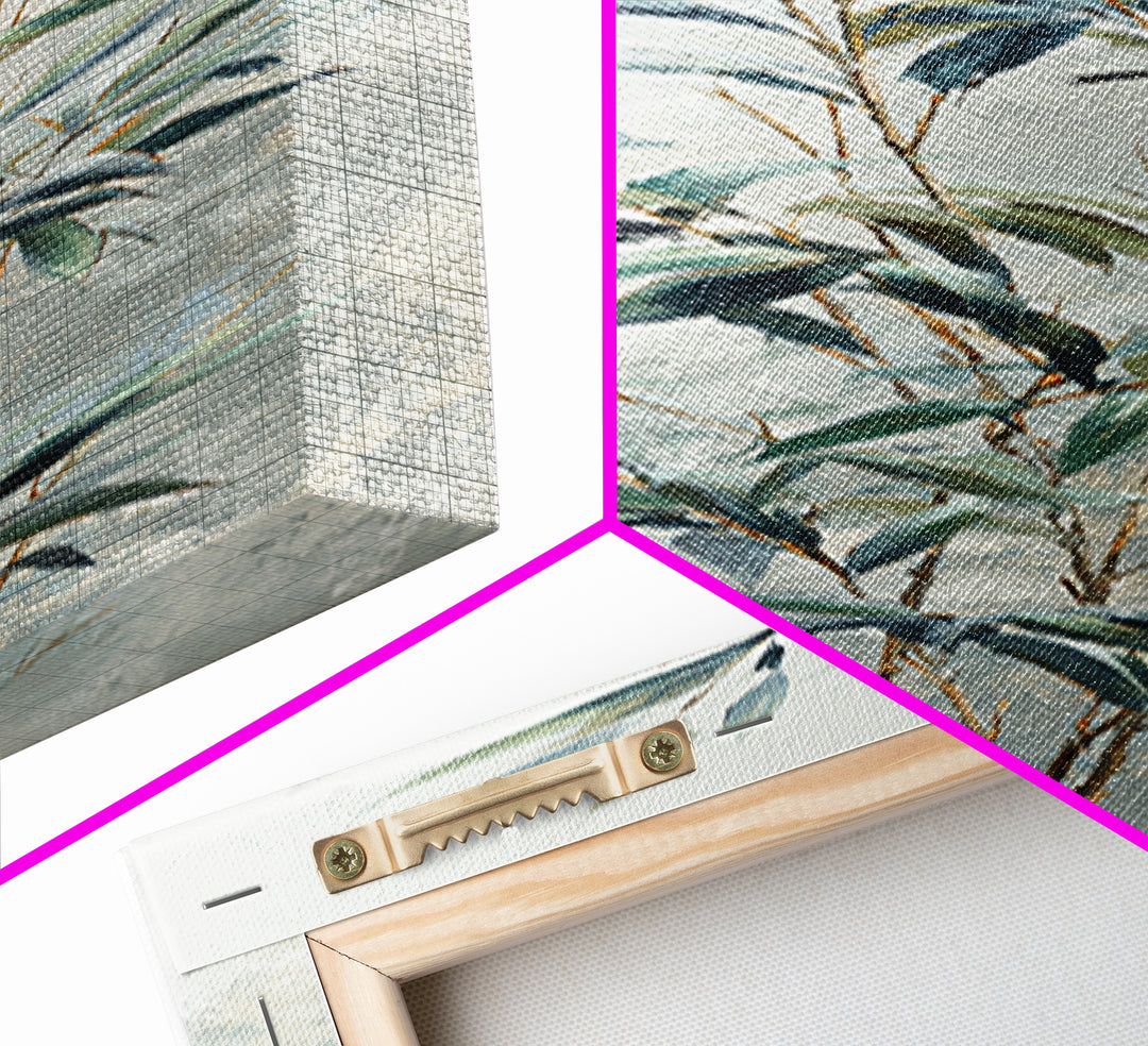 Bamboo Leaves in Gentle Ink Wash Framed Canvas Print, Meditation Art, Gallery Decor, Living Room Decor, Fine Art, Stillness, MED-1x3-71