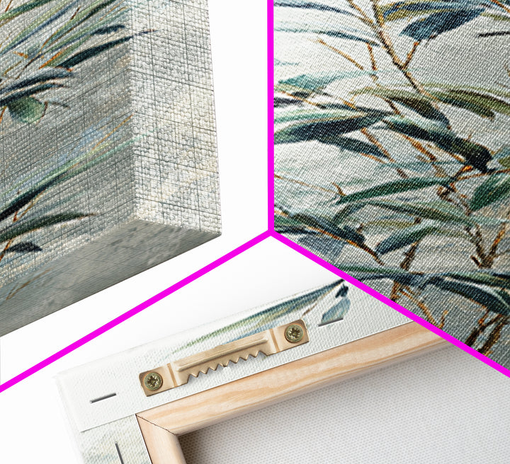 Bamboo Leaves in Gentle Ink Wash Framed Canvas Print, Meditation Art, Gallery Decor, Living Room Decor, Fine Art, Stillness, MED-1x3-71
