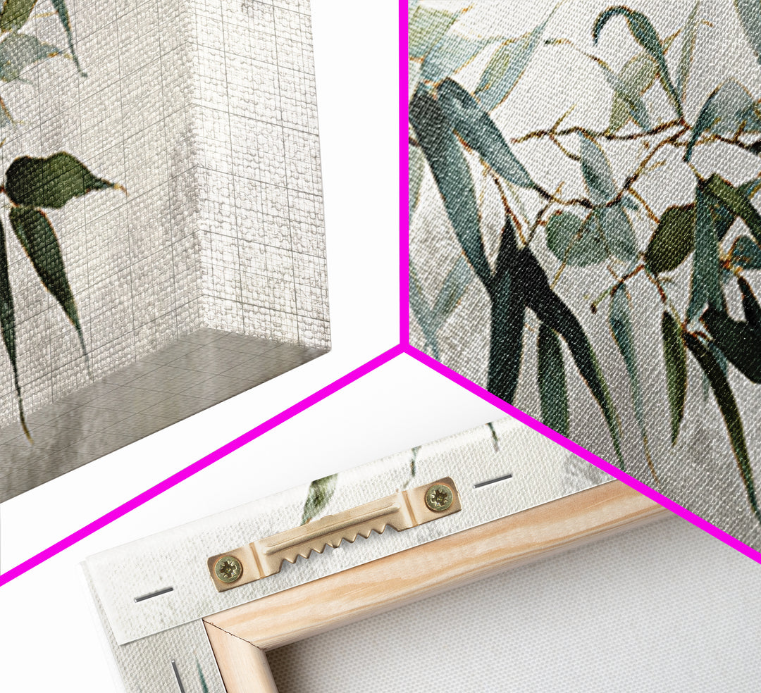 Bamboo Leaves in Gentle Ink Wash Framed Canvas Print, Meditation Art, Room Decor, Living Room Decor, Fine Art, Stillness, MED-3x1-27