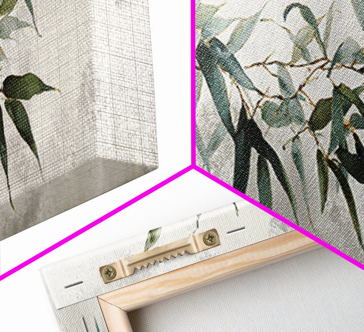 Bamboo Leaves in Gentle Ink Wash Framed Canvas Print, Meditation Art, Room Decor, Living Room Decor, Fine Art, Stillness, MED-3x1-27