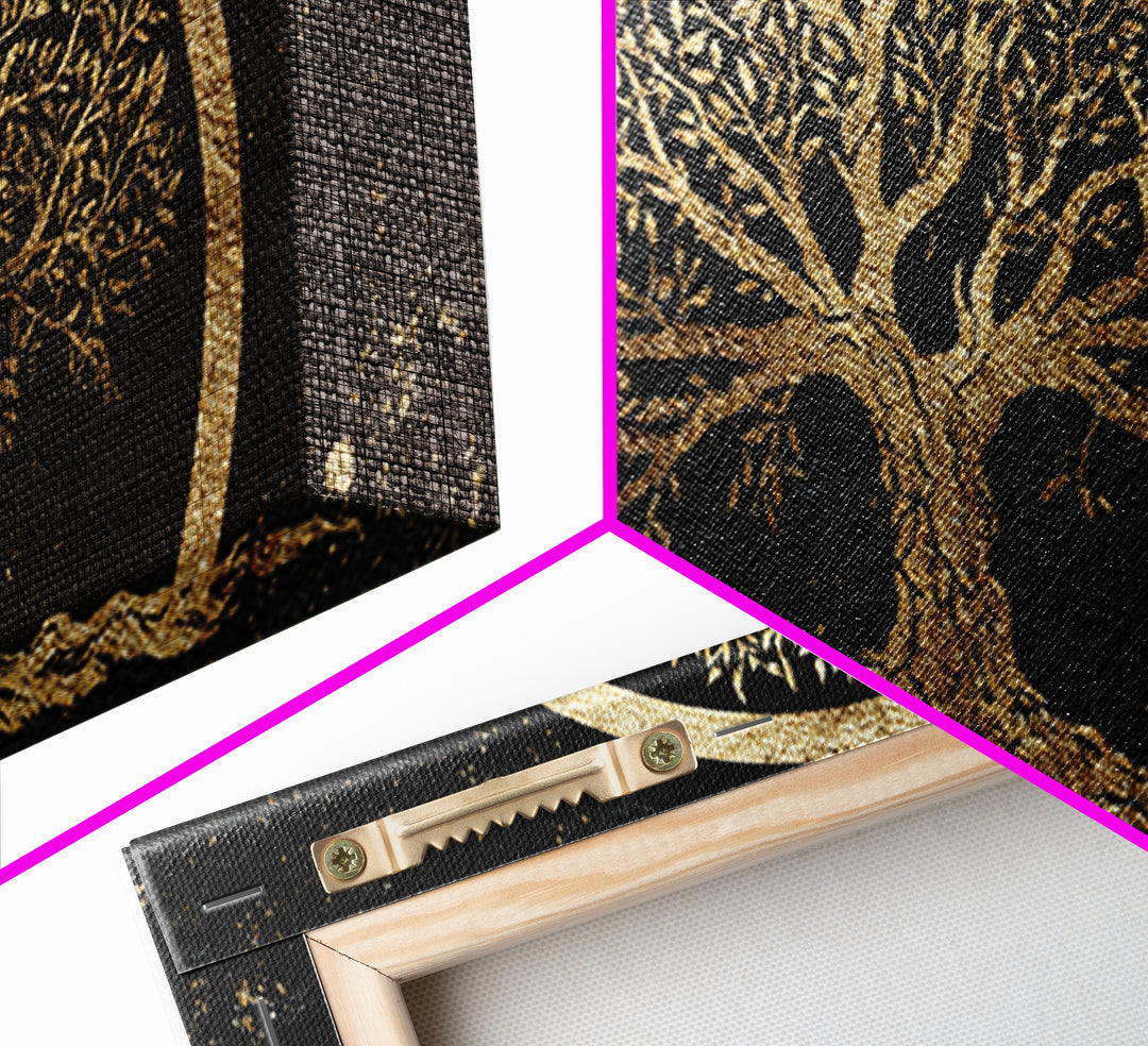 Celtic Tree Of Life Gold Canvas Print, Spiritual Nature Wall Art, Ancient Symbol Artwork, Real Wood Frame Decor