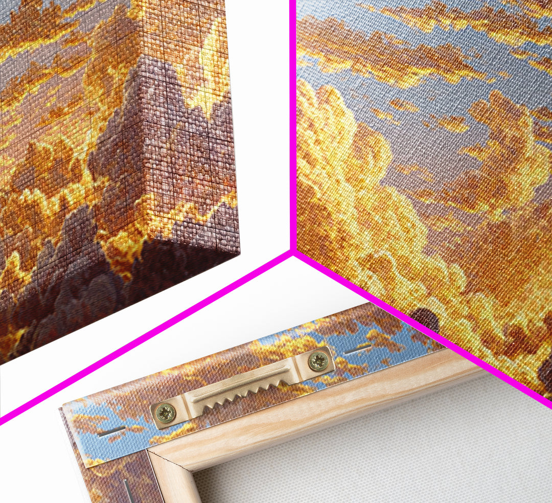 Golden Clouds Gold Canvas Art, Sky And Light Filled Cloudscape Canvas Print, Real Wood Frame Wall Décor, Dreamy Atmospheric Artwork