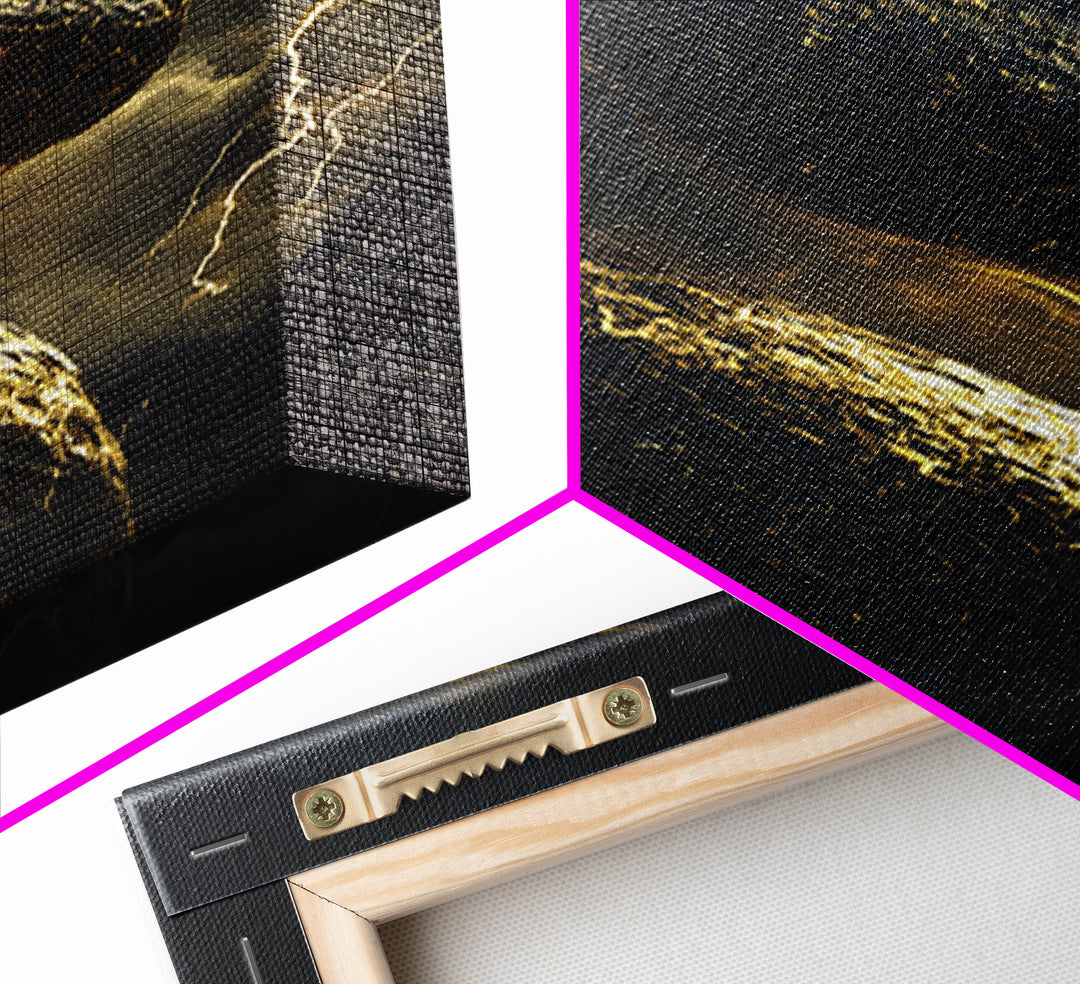 Mythical Serpent Gold Canvas Art, Norse Jormungandr Snake Canvas Print, Real Wood Frame Wall Décor, Fantasy Mythology Creature Artwork