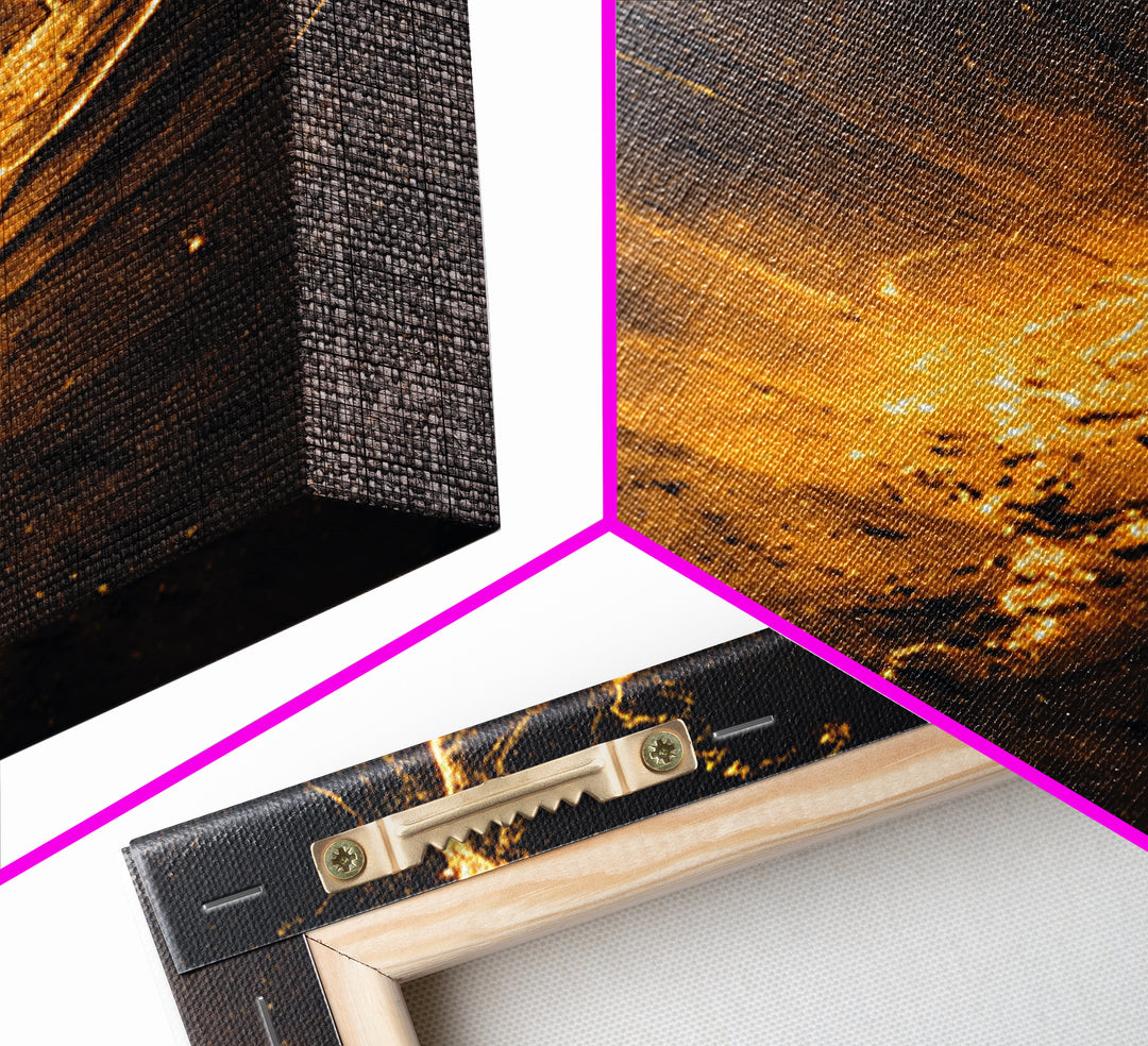 Golden River Flow Gold Canvas Print, Abstract Liquid Energy Artwork On Canvas, Real Wood Frame Wall Décor, Celestial Fluid Art