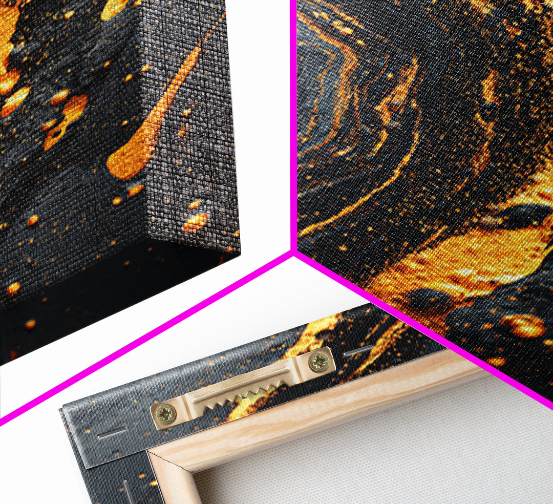 Abstract Gold Flow Art, Modern Luxury Canvas Print With Real Wood Frame, Fluid River Inspired Wall Décor, Contemporary Statement Artwork