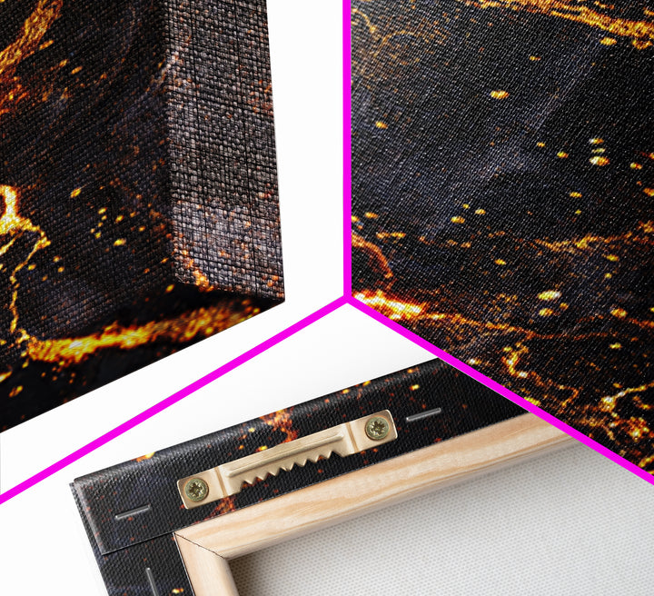 Abstract Lava Veins Gold Canvas Print, Modern Luxury Flow Artwork On Canvas, Real Wood Frame Wall Décor, Dramatic Statement Art