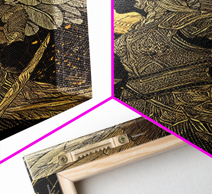 Divine Protector Gold Canvas Print, Angelic Warrior Art On Canvas, Real Wood Frame Wall Décor, Celestial Mythology Artwork