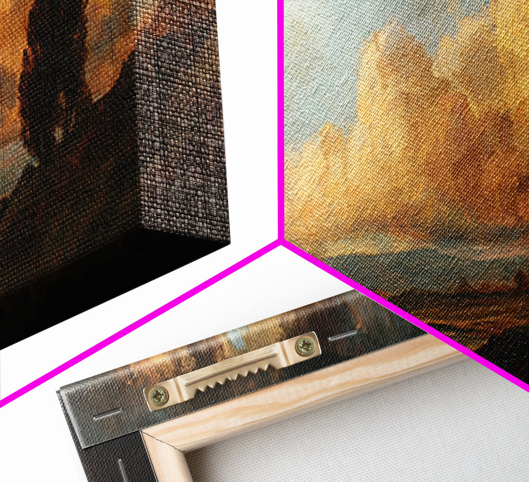 Dramatic Sky Gold Canvas Print, Cloudy Sunset River Landscape Wall Art, Atmospheric Nature Artwork With Real Wood Frame