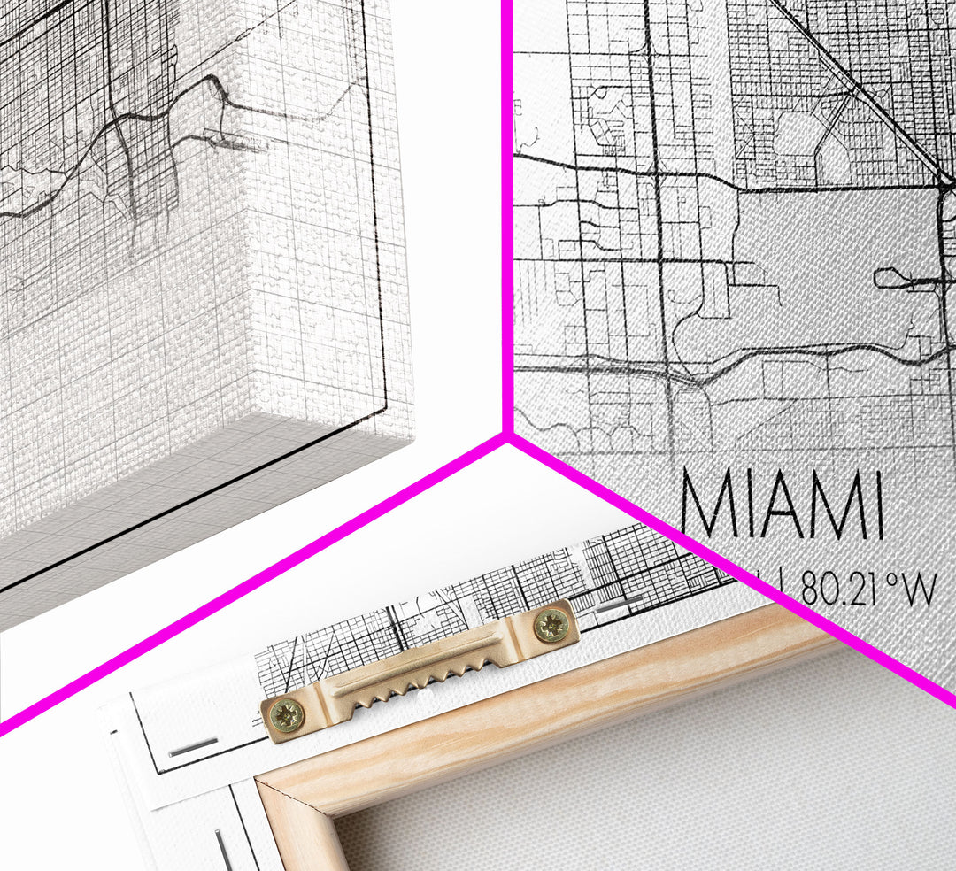 Miami City Map, Florida Map, Map Art, Minimalist Wall Art, Wall Art, Canvas Art, Miami Wall Art, F1 Wall Art, Gift For Couple, Boys Room Art