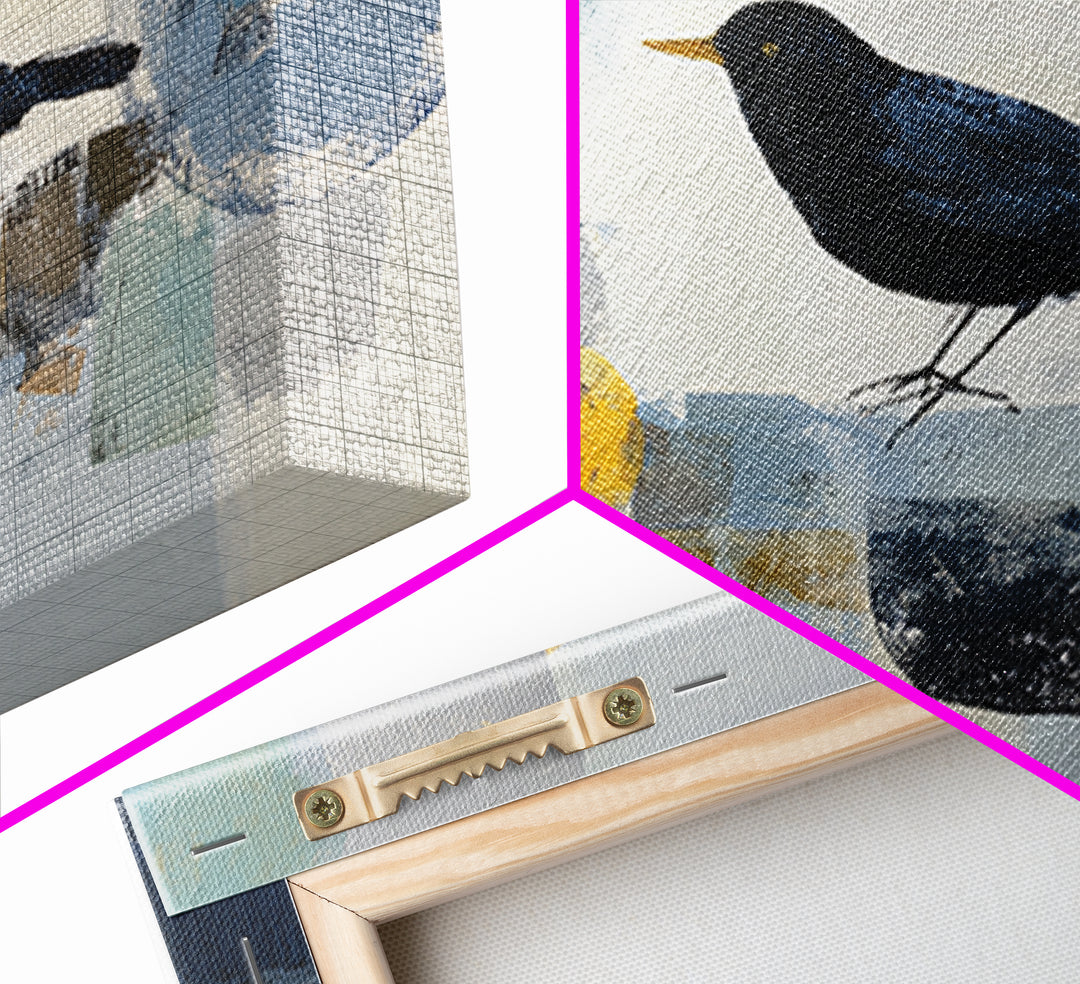 Small Black Bird Crossing White Space Canvas Print, Minimalist Art, Large Wall Art, Living Room Decor, Fine Art, Minimal, MIN-3x2-83