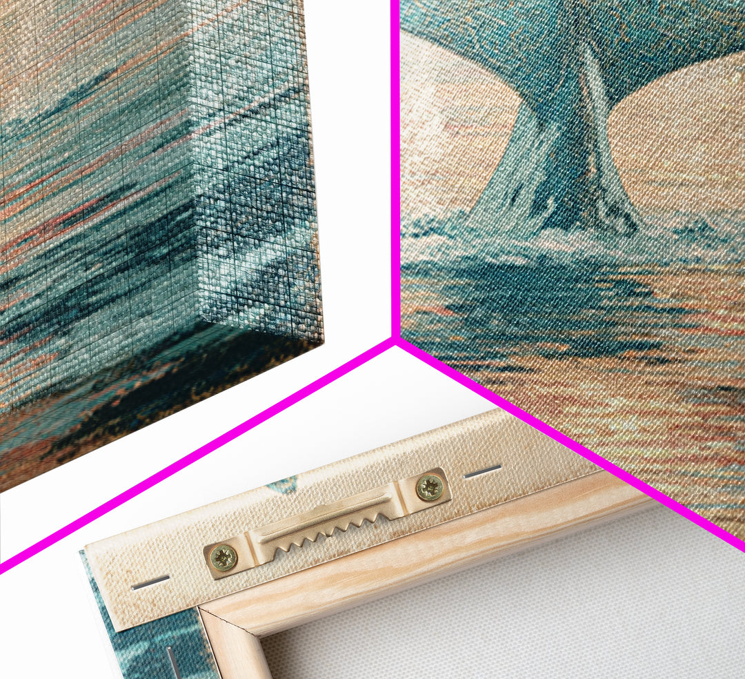 Whale Tail Rising from Misty Ocean Framed Canvas Print, Marine Life Art, Ocean Art, Living Room Decor, Oil Painting, Marine, MLA-1x1-2