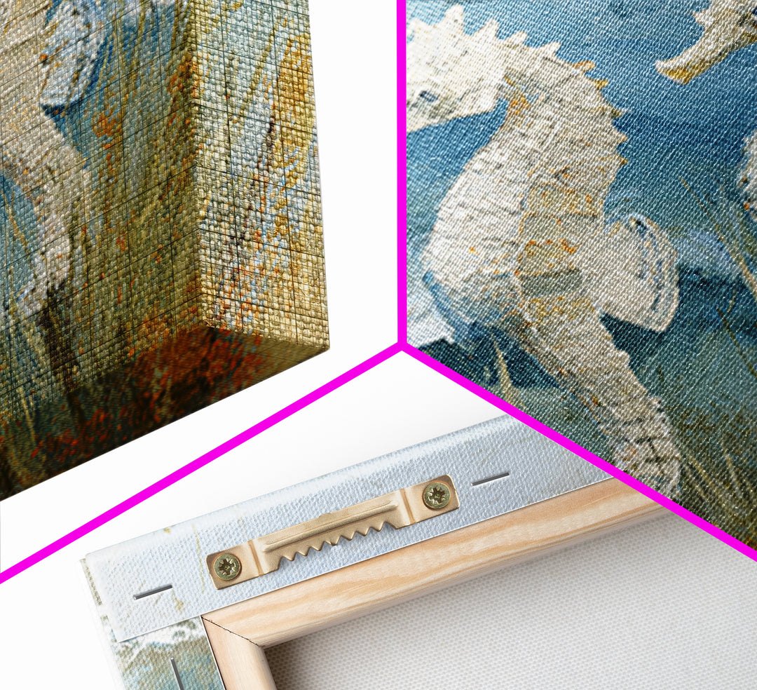 Seahorse Pair Among Sea Grass Framed Canvas Print, Marine Life Art, Nautical Art, Living Room Decor, Fine Art, Marine, MLA-1x1-53