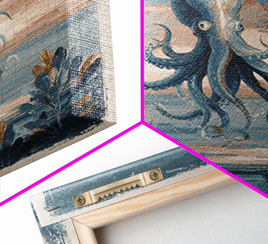 Squid in a Mysterious Midnight Sea Framed Canvas Print, Marine Life Art, Ocean Painting, Living Room Decor, Fine Art, Marine, MLA-1x1-67