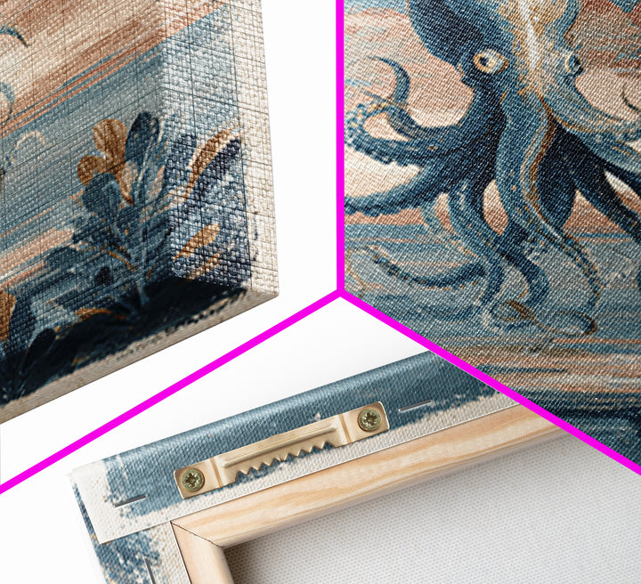 Squid in a Mysterious Midnight Sea Framed Canvas Print, Marine Life Art, Ocean Painting, Living Room Decor, Fine Art, Marine, MLA-1x1-67