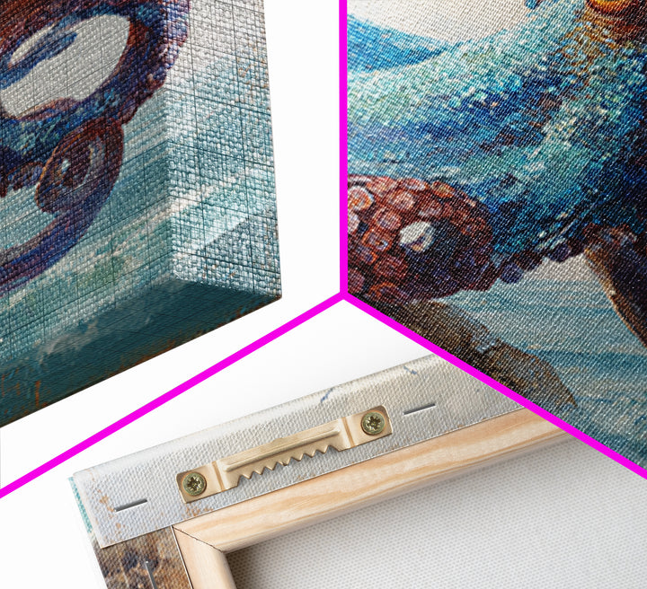 Octopus Curling Around Coral Canvas Print, Marine Life Art, Handmade Art, Living Room Decor, Fine Art, Marine, MLA-1x1-75