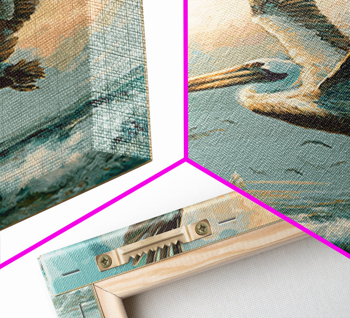 Pelican Diving Toward Fish Near Surface Canvas Print, Marine Life Art, Marine Life, Living Room Decor, Oil Painting, Marine, MLA-1x1-95