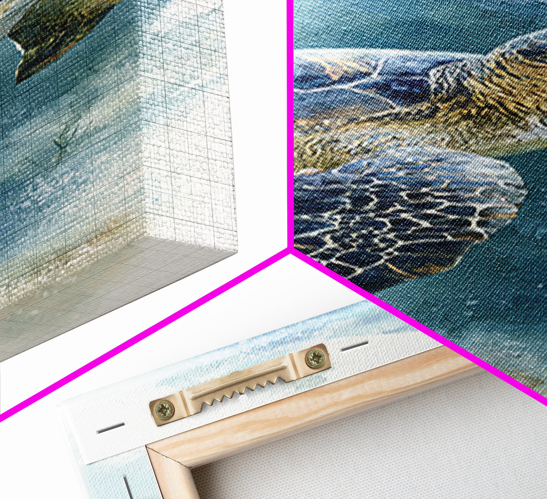 Sea Turtle Gliding Through Clear Blue Water Framed Canvas Print, Marine Life Art, Ocean Painting, Living Room Decor, Marine, MLA-1x3-61