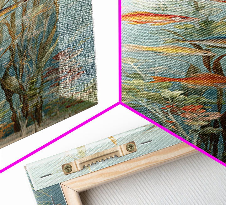 Coral Reef Panorama Framed Canvas Print, Marine Life Art, Pastel Wall Art, Living Room Decor, Oil Painting, Marine, MLA-1x3-69
