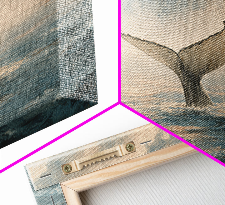 Whale Tail Rising from Misty Ocean Framed Canvas Print, Marine Life Art, Neutral Decor, Living Room Decor, Fine Art, Marine, MLA-2x1-46