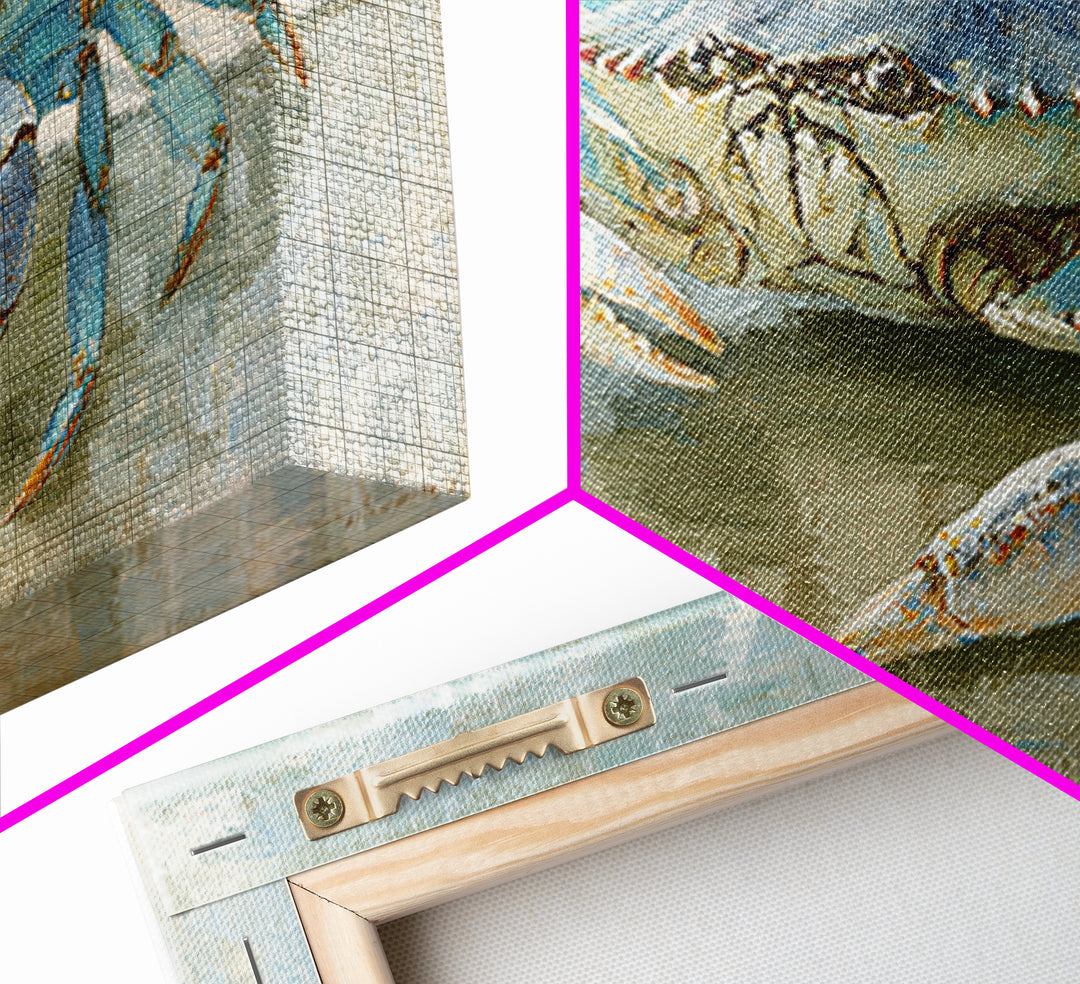 Blue Crab with Painterly Shell Texture Framed Canvas Print, Marine Life Art, Modern Art Print, Living Room Decor, Marine, MLA-2x1-6