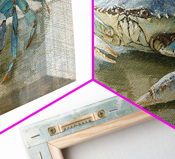 Blue Crab with Painterly Shell Texture Framed Canvas Print, Marine Life Art, Modern Art Print, Living Room Decor, Marine, MLA-2x1-6