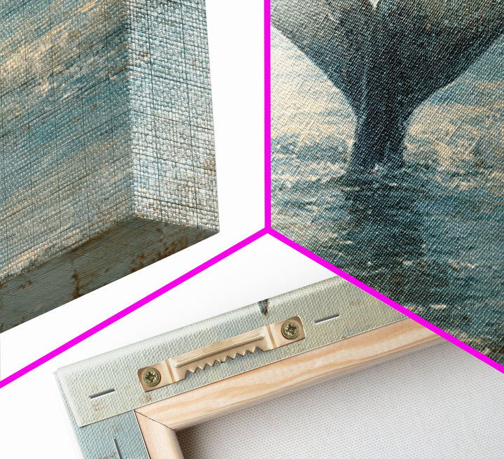 Whale Tail Rising from Misty Ocean Canvas Print, Marine Life Art, Luxury Decor, Living Room Decor, Oil Painting, Marine, MLA-2x1-94