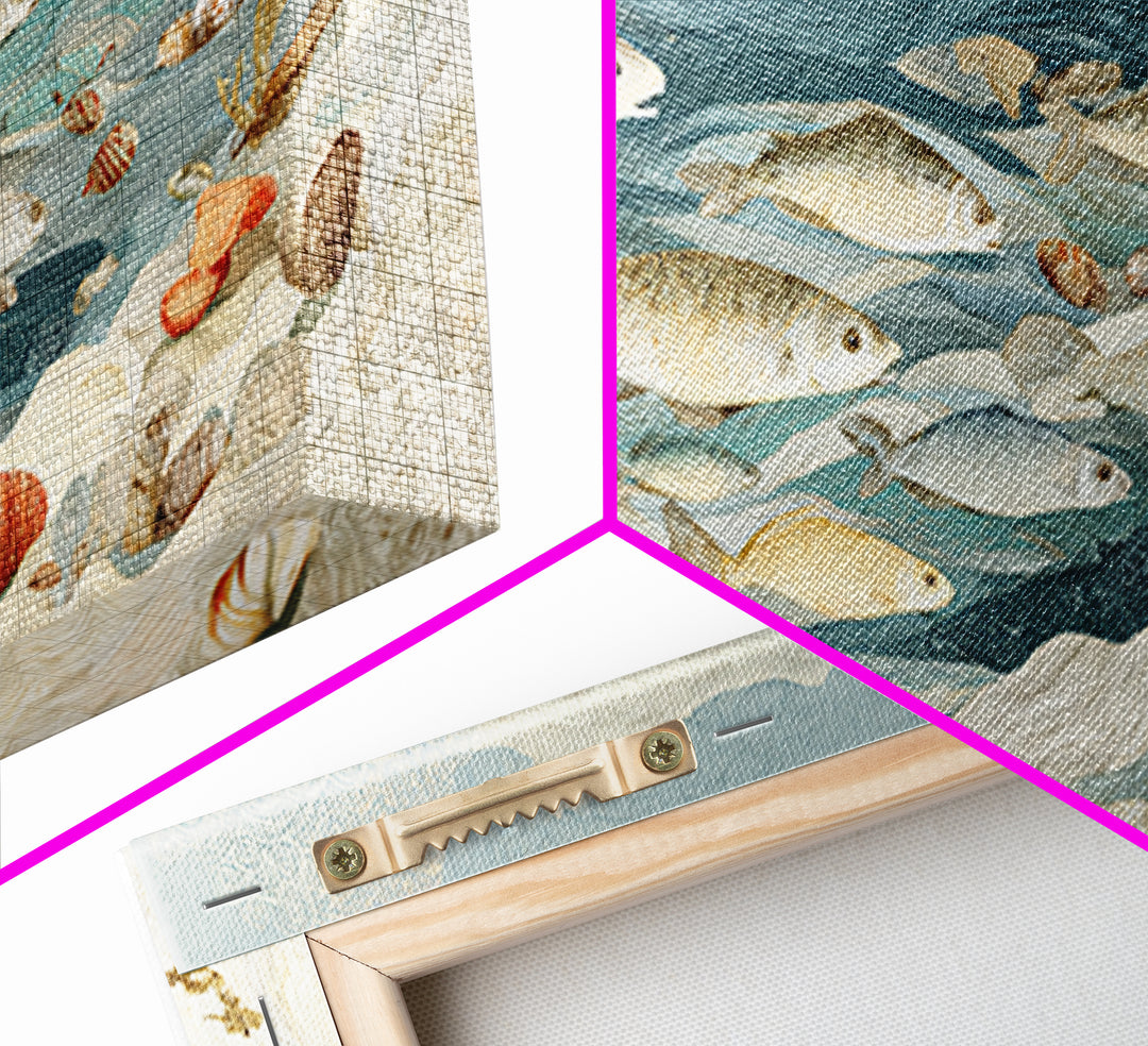 School of Fish Forming a Silver Spiral Framed Canvas Print, Marine Life Art, Ocean Decor, Living Room Decor, Oil Painting, MLA-2x1-96
