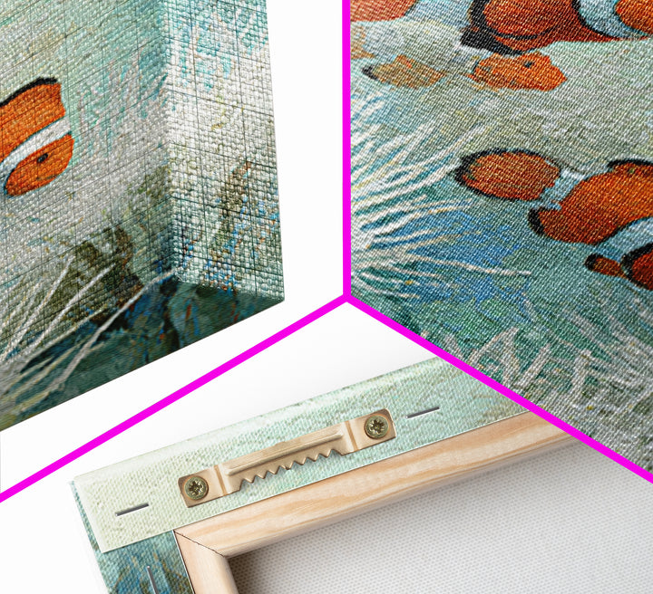 Clownfish Around Anemone Tentacles Framed Canvas Print, Marine Life Art, Textured Painting, Living Room Decor, Fine Art, Marine, MLA-2x3-28