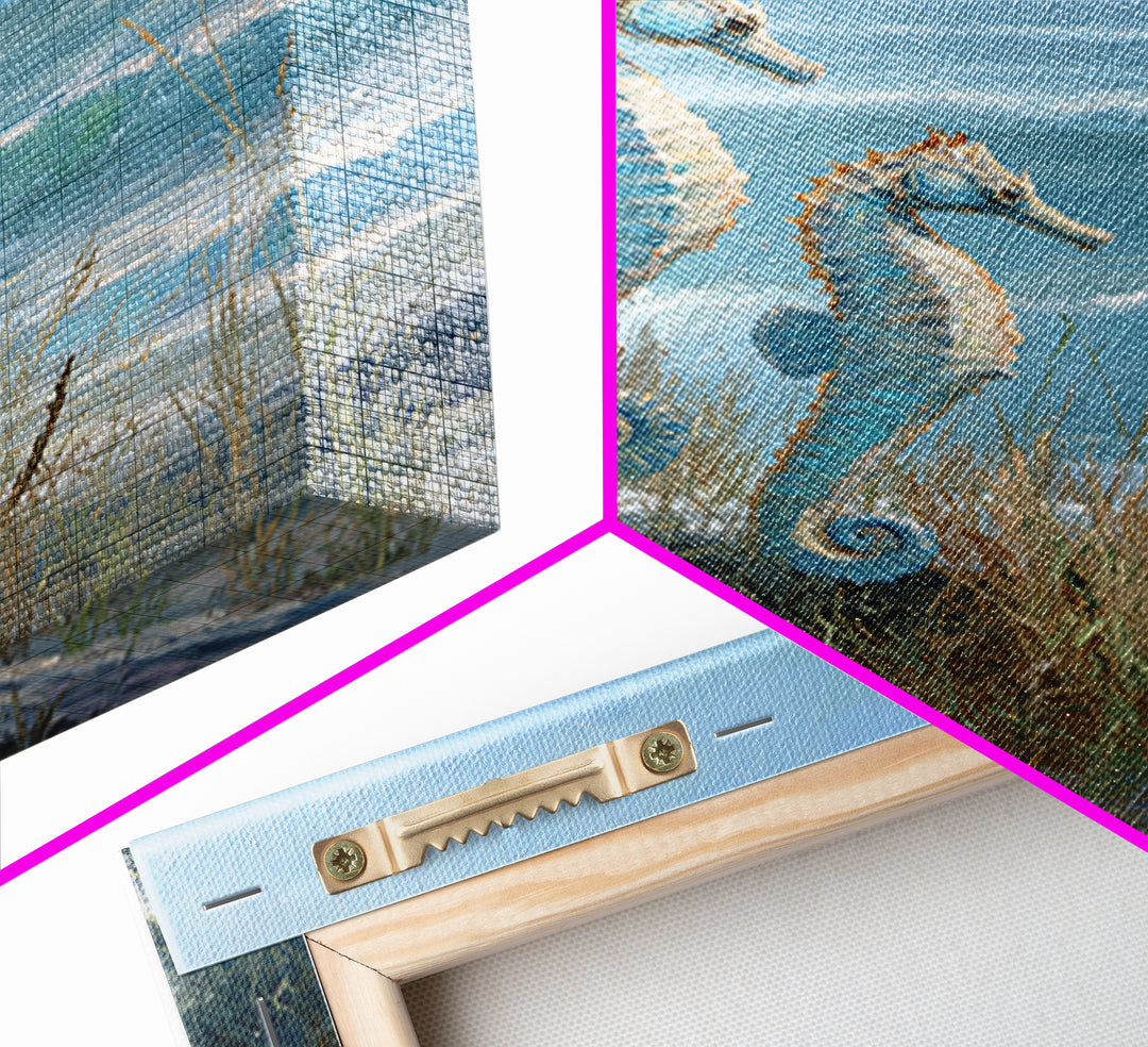 Seahorse Pair Among Sea Grass Framed Canvas Print, Marine Life Art, Contemporary Art, Living Room Decor, Fine Art, Marine, MLA-2x3-85