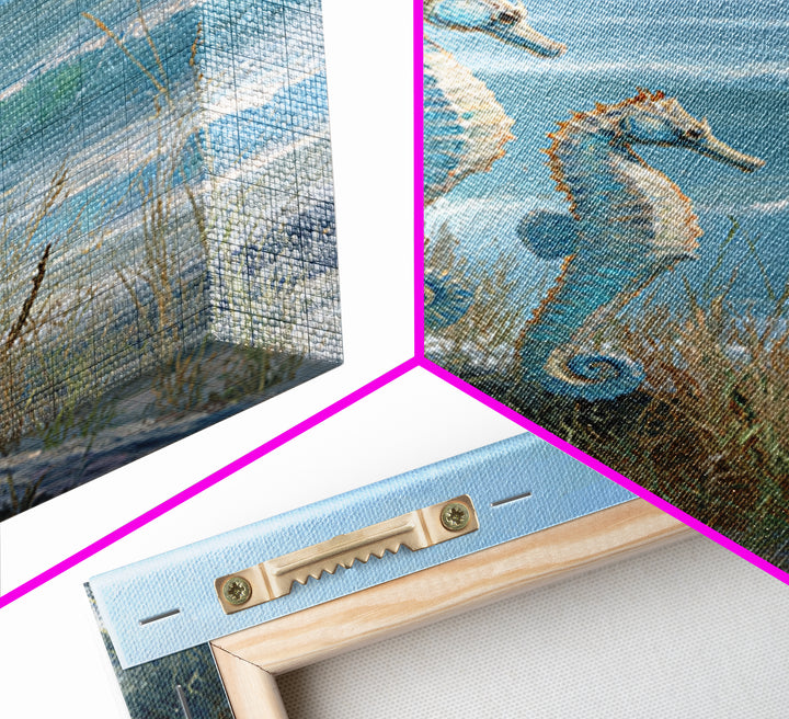 Seahorse Pair Among Sea Grass Framed Canvas Print, Marine Life Art, Contemporary Art, Living Room Decor, Fine Art, Marine, MLA-2x3-85