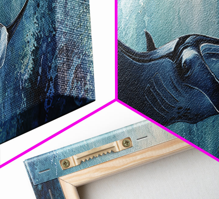Whale Tail Rising from Misty Ocean Framed Canvas Print, Marine Life Art, Contemporary Art, Living Room Decor, Fine Art, Marine, MLA-3x1-18