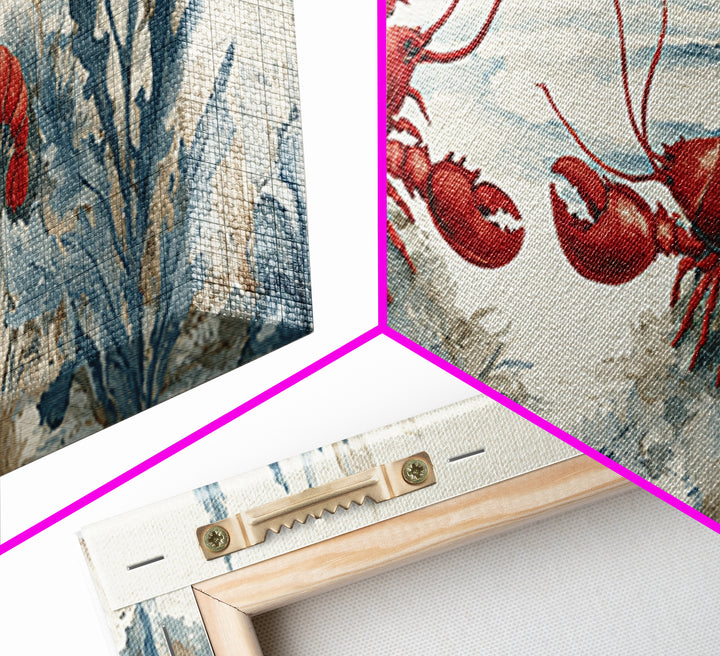 Lobster in Bold Coastal Red Palette Framed Canvas Print, Marine Life Art, Tropical Wall Art, Living Room Decor, Marine, MLA-3x1-7