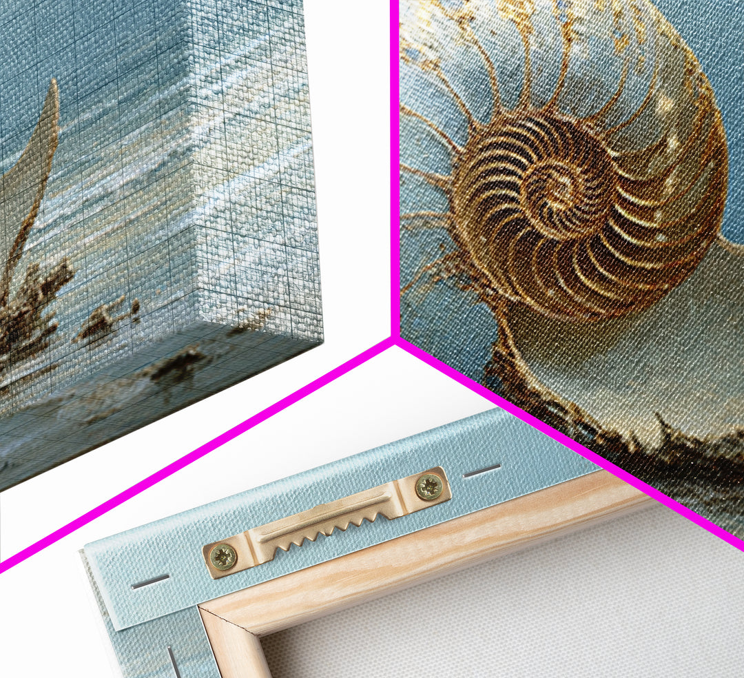 Nautilus Shell Study Framed Canvas Print, Marine Life Art, Neutral Decor, Living Room Decor, Fine Art, Marine, Wall Art, MLA-3x2-63