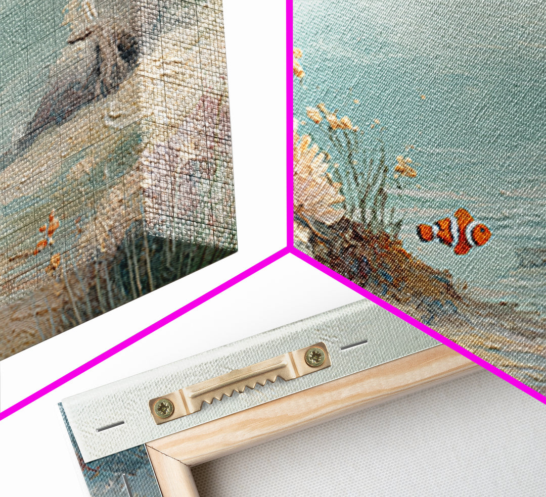 Clownfish Around Anemone Tentacles Canvas Print, Marine Life Art, Beach House Decor, Living Room Decor, Fine Art, Marine, MLA-3x2-72