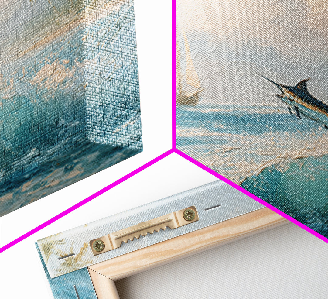 Sailfish Leaping in Dramatic Motion Framed Canvas Print, Marine Life Art, Nautical Wall Decor, Living Room Decor, MLA-3x2-97