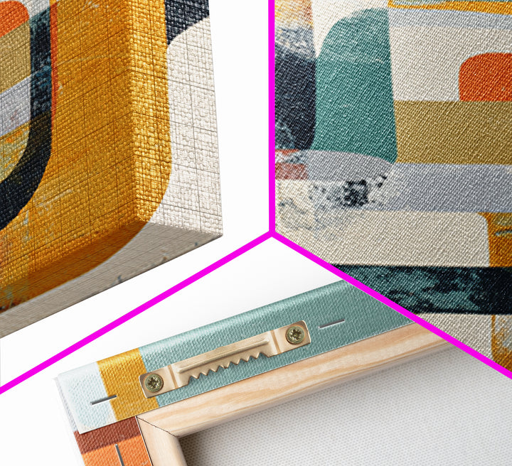 Boomerang Shapes in Mustard Teal and Coral Canvas Print, Midcentury Modern Art, Home Decor, Living Room Decor, Retro, MMA-1x1-73