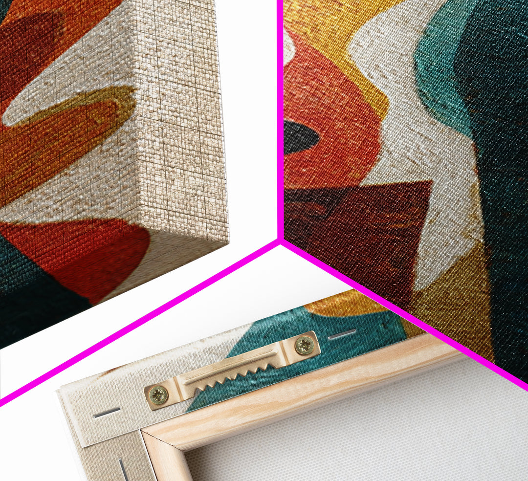 Boomerang Shapes in Mustard Teal and Coral Canvas Print, Midcentury Modern Art, Minimalist Decor, Living Room Decor, Retro, MMA-1x3-13