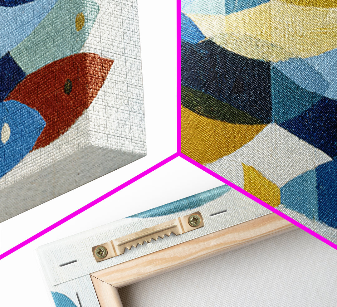 Abstract Fish Shapes Framed Canvas Print, Midcentury Modern Art, Luxury Decor, Living Room Decor, Abstract Art, Retro, MMA-2x1-38