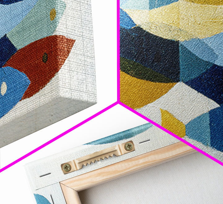 Abstract Fish Shapes Framed Canvas Print, Midcentury Modern Art, Luxury Decor, Living Room Decor, Abstract Art, Retro, MMA-2x1-38