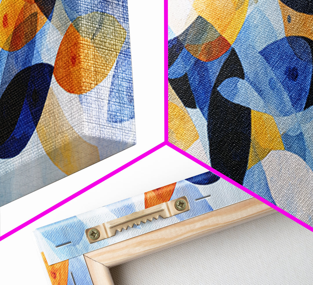 Abstract Fish Shapes Framed Canvas Print, Midcentury Modern Art, Digital Prints, Living Room Decor, Abstract Art, Retro, MMA-3x1-10