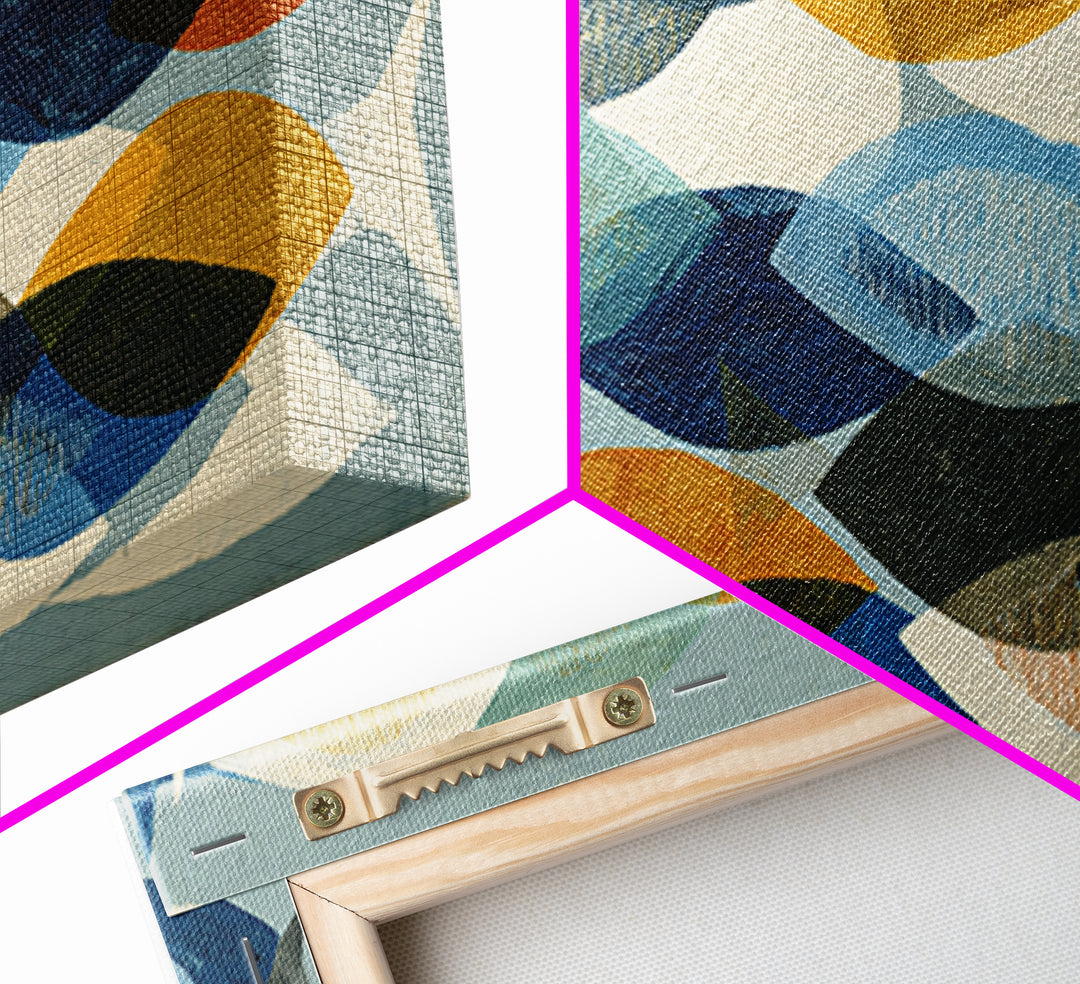 Abstract Fish Shapes Framed Canvas Print, Midcentury Modern Art, Digital Print, Living Room Decor, Retro, Minimalist Wall Art, MMA-3x1-82
