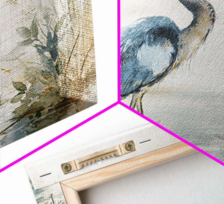 Blue Heron Standing Framed Canvas Print, Medical Office Art, Nurse Wall Art, Office Decor, Fine Art, Calm, Room Decor, MOA-1x1-62