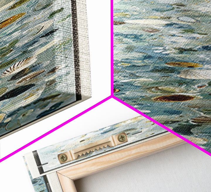 Coastal Shells and Water Study Canvas Print, Medical Office Art, Textured Painting, Office Decor, Calm, Minimalist Art, MOA-1x3-32