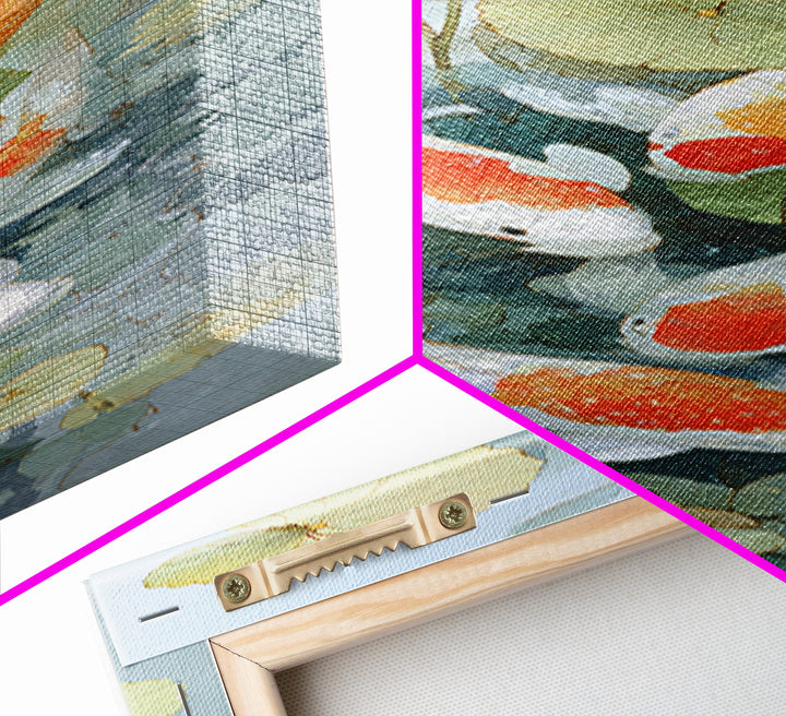 Calm Koi Fish Swimming Through Clear Water Framed Canvas Print, Medical Office Art, School Nurse Art, Office Decor, MOA-1x3-58