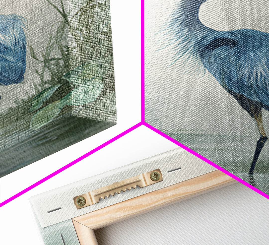 Blue Heron Standing Framed Canvas Print, Medical Office Art, Textured Painting, Office Decor, Fine Art, Calm, Minimalist Art, MOA-2x3-46