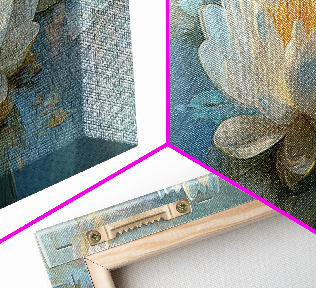 Lotus Flower Floating on Still Water Canvas Print, Medical Office Art, Teal Wall Art, Office Decor, Watercolor Art, Calm, MOA-3x1-75