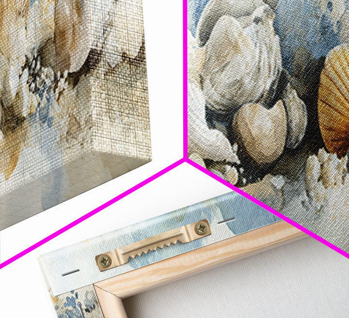 Coastal Shells and Water Study Framed Canvas Print, Medical Office Art, Digital Art, Office Decor, Calm, Medical Decor, MOA-3x1-84