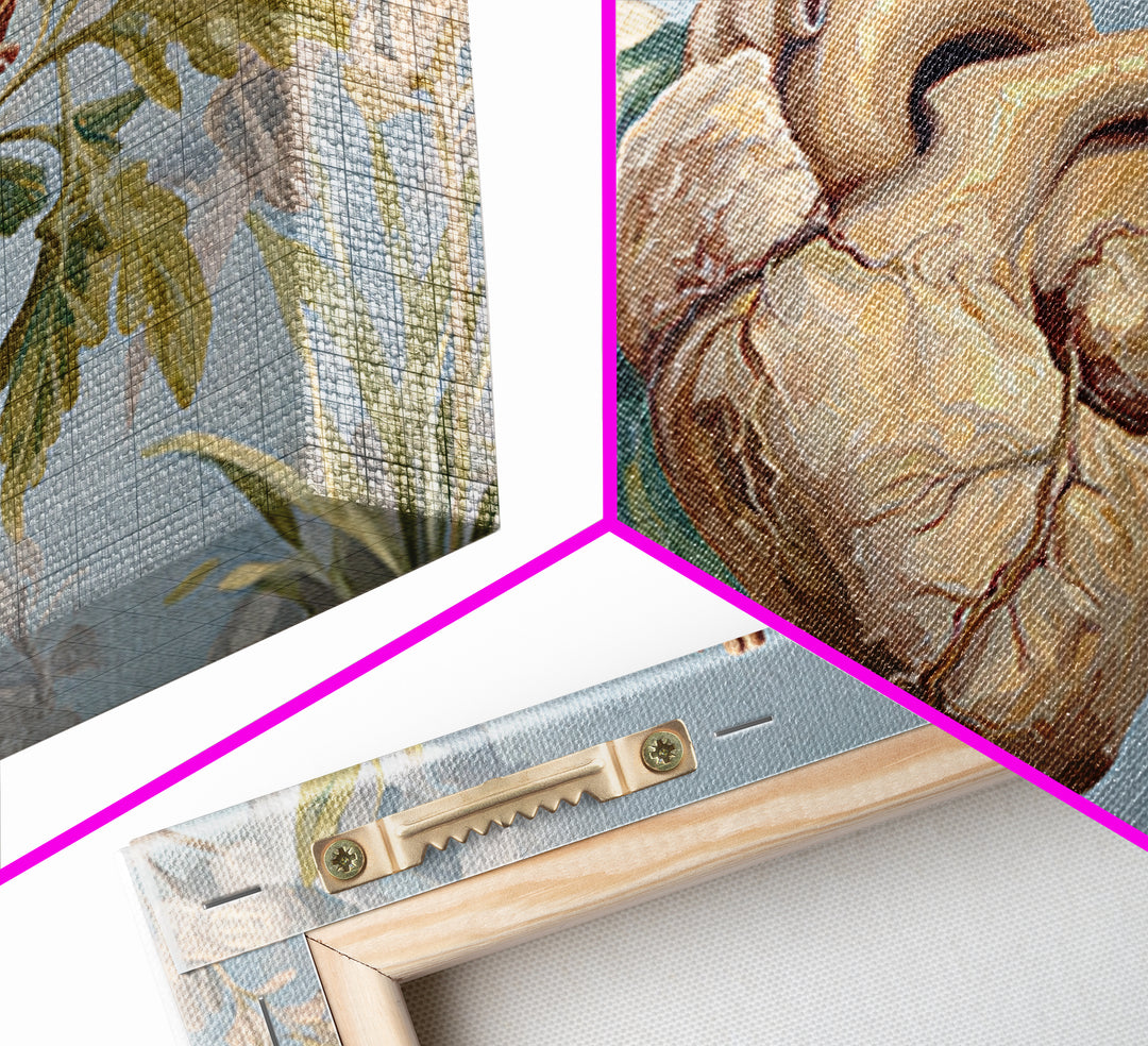 Anatomical Heart Rendered as Tasteful Botanical Art Framed Canvas Print, Medical Office Art, Anatomy Art, Office Decor, Calm, MOA-3x2-41